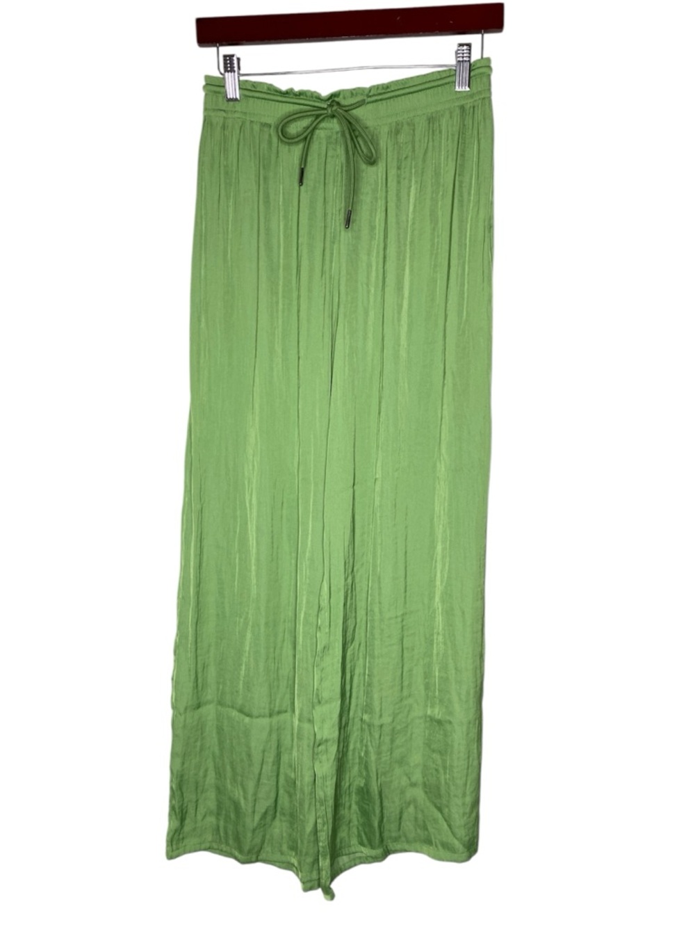 NWT! Rachel Zoe Apple Green Elastic Waist Wide-Leg Satin Pants - Size XS